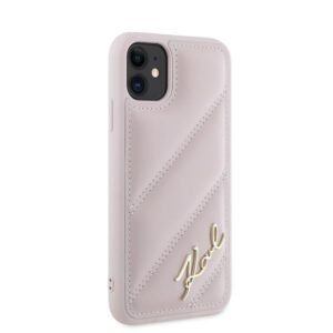 Karl Lagerfeld KLHCN61PQDSMGP Apple iPhone 11 / Xr 6.1" rožinės spalvos kietas dėklas Diagonal Quilted Script - Image 4