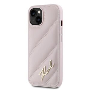 Karl Lagerfeld KLHCP14SPQDSMGP Apple iPhone 14 / 15 / 13 6.1" rožinės spalvos kietas dėklas Diagonal Quilted Script - Image 2