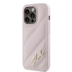 Karl Lagerfeld KLHCP14LPQDSMGP Apple iPhone 14 Pro 6.1" rožinės spalvos kietas dėklas Diagonal Quilted Script - Image 2