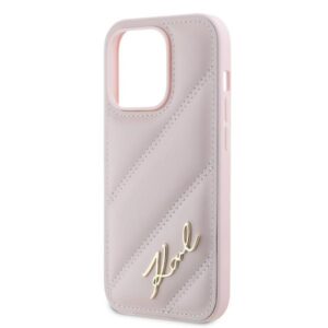 Karl Lagerfeld KLHCP14LPQDSMGP Apple iPhone 14 Pro 6.1" rožinės spalvos kietas dėklas Diagonal Quilted Script - Image 6