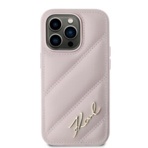 Karl Lagerfeld KLHCP14XPQDSMGP Apple iPhone 14 Pro Max 6.7" rožinės spalvos kietas dėklas Diagonal Quilted Script - Image 3