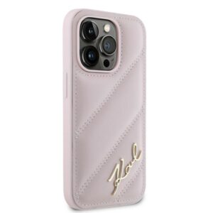 Karl Lagerfeld KLHCP14XPQDSMGP Apple iPhone 14 Pro Max 6.7" rožinės spalvos kietas dėklas Diagonal Quilted Script - Image 4