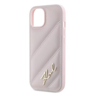 Karl Lagerfeld KLHCP15SPQDSMGP Apple iPhone 15/ 14 / 13 6.1" rožinės spalvos kietas dėklas Diagonal Quilted Script - Image 6