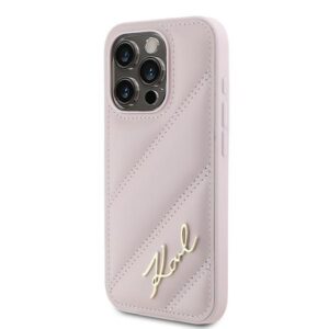 Karl Lagerfeld KLHCP15XPQDSMGP Apple iPhone 15 Pro Max 6.7" rožinės spalvos kietas dėklas Diagonal Quilted Script - Image 2