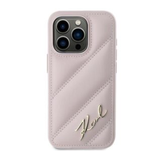 Karl Lagerfeld KLHCP15XPQDSMGP Apple iPhone 15 Pro Max 6.7" rožinės spalvos kietas dėklas Diagonal Quilted Script - Image 3