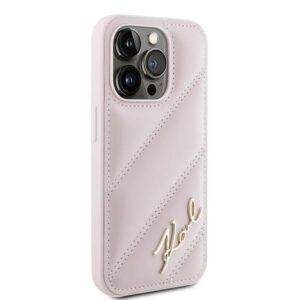 Karl Lagerfeld KLHCP15XPQDSMGP Apple iPhone 15 Pro Max 6.7" rožinės spalvos kietas dėklas Diagonal Quilted Script - Image 4
