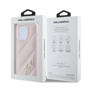 Karl Lagerfeld KLHCP15XPQDSMGP Apple iPhone 15 Pro Max 6.7" rožinės spalvos kietas dėklas Diagonal Quilted Script - Image 8