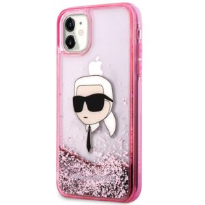 Karl Lagerfeld KLHCN61LNKHCP Apple iPhone 11/XR rožinės spalvos kietas dėklas Glitter Karl Head - Image 2