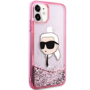 Karl Lagerfeld KLHCN61LNKHCP Apple iPhone 11/XR rožinės spalvos kietas dėklas Glitter Karl Head - Image 5