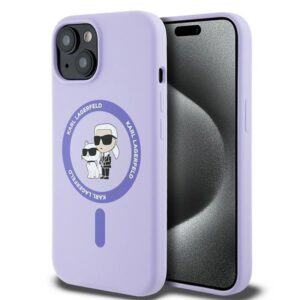 Karl Lagerfeld KLHMP15SSCMKCRHU Apple iPhone 15 6.1" violetinės spalvos kietas dėklas Silicone Karl&Choupette Heads Ring