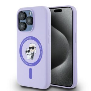 Karl Lagerfeld KLHMP15LSCMKCRHU Apple iPhone 15 Pro 6.1" violetinės spalvos kietas dėklas Silicone Karl&Choupette Heads
