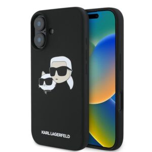 Karl Lagerfeld KLHMP16MSKCHPPLK Apple iPhone 16 Plus 6.7" juodos spalvos kietas dėklas Silicone Double Heads Print