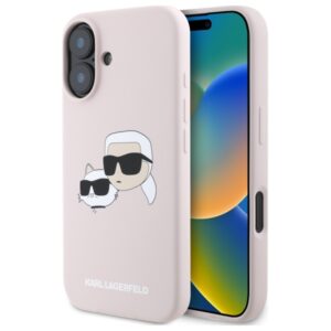 Karl Lagerfeld KLHMP16SSKCHPPLP Apple iPhone 16 6.1" rožinės spalvos kietas dėklas Silicone Double Heads Print MagSa