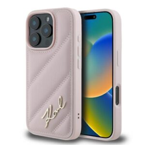 Karl Lagerfeld KLHCP16LPQDSMGP Apple iPhone 16 Pro 6.3" rožinės spalvos kietas dėklas Quilted Signature - Image 1
