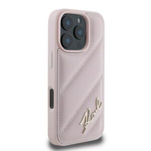 Karl Lagerfeld KLHCP16XPQDSMGP Apple iPhone16 Pro Max 6.9" rožinės spalvos kietas dėklas Quilted Signature - Image 4
