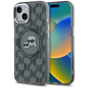 Karl Lagerfeld KLHMP15SHMCKMHK Apple iPhone 15 6.1" juodos spalvos IML Monogram Karl&Choupette Head MagSafe