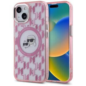 Karl Lagerfeld KLHMP15SHMCKMHP Apple iPhone 15 6.1" rožinės spalvos IML Monogram Karl&Choupette Head MagSafe