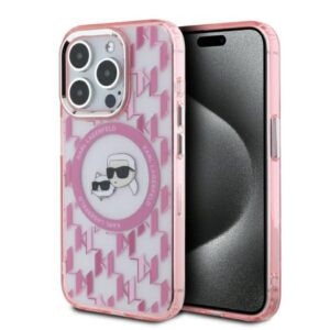 Karl Lagerfeld KLHMP15LHMCKMHP Apple iPhone 15 Pro 6.1" rožinės spalvos IML Monogram Karl&Choupette Head MagSaf