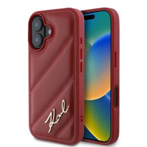 Karl Lagerfeld KLHCP16SPQDSMGR Apple iPhone 16 6.1" red kietas dėklas Quilted Signature - Image 1