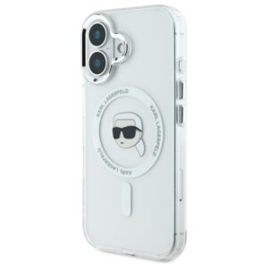 Karl Lagerfeld KLHMP16SHLSKIH Apple iPhone 16 6.1"baltos spalvos kietas dėklas IML Metal Karl Head MagSafe - Image 2