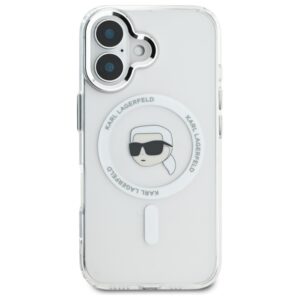 Karl Lagerfeld KLHMP16MHLSKIH Apple iPhone 16 Plus 6.7" baltos spalvos kietas dėklas IML Metal Karl Head MagSafe - Image 3
