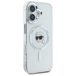 Karl Lagerfeld KLHMP16MHLSKIH Apple iPhone 16 Plus 6.7" baltos spalvos kietas dėklas IML Metal Karl Head MagSafe - Image 4