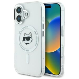 Karl Lagerfeld KLHMP16MHLSCHH Apple iPhone 16 Plus 6.7" baltos spalvos kietas dėklas IML Metal Choupette Head MagSa - Image 1