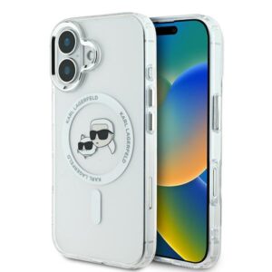 Karl Lagerfeld KLHMP16MHLSKCH Apple iPhone 16 Plus 6.7" baltos spalvos kietas dėklas IML Metal Karl&Choupette Head - Image 1