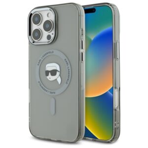 Karl Lagerfeld KLHMP16LHLSKIK Apple iPhone 16 Pro 6.3" juodos spalvos kietas dėklas IML Metal Karl Head MagSafe - Image 1