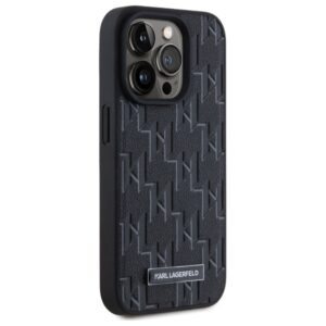 Karl Lagerfeld KLHMP15LPKHPORPK Apple iPhone15 Pro 6.1" kietas dėklas juodos spalvos Leather Monogram Metal Logo MagSafe - Image 4