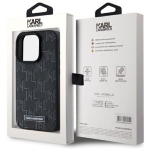Karl Lagerfeld KLHMP15LPKHPORPK Apple iPhone15 Pro 6.1" kietas dėklas juodos spalvos Leather Monogram Metal Logo MagSafe - Image 8