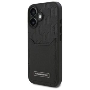 Karl Lagerfeld KLHCP16SPGKHPRPK Apple iPhone 16 6.1" juodos spalvos kietas dėklas Cardslots Monogram - Image 2