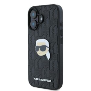 Karl Lagerfeld KLHCP16SPGKLKIPK Apple iPhone 16 6.1" juodos spalvos kietas dėklas Monogram Karl Head Pin - Image 2