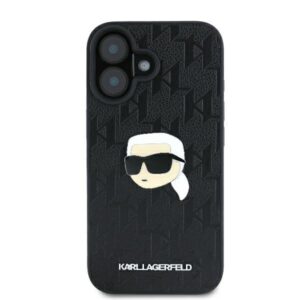 Karl Lagerfeld KLHCP16SPGKLKIPK Apple iPhone 16 6.1" juodos spalvos kietas dėklas Monogram Karl Head Pin - Image 3