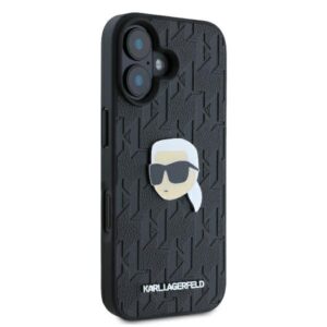 Karl Lagerfeld KLHCP16SPGKLKIPK Apple iPhone 16 6.1" juodos spalvos kietas dėklas Monogram Karl Head Pin - Image 4