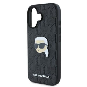 Karl Lagerfeld KLHCP16SPGKLKIPK Apple iPhone 16 6.1" juodos spalvos kietas dėklas Monogram Karl Head Pin - Image 6