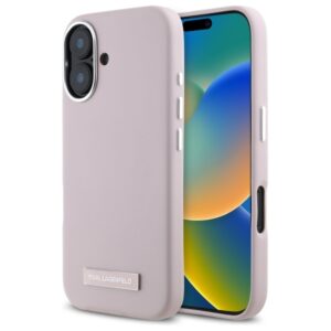 Karl Lagerfeld KLHMP16SPGMSRPP Apple iPhone 16 6.1" rožinės spalvos kietas dėklas FW Metal Plate MagSafe - Image 1