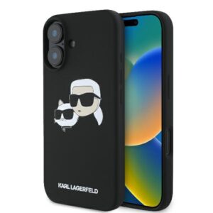 Karl Lagerfeld KLHMP16SSKCHPPLK Apple iPhone 16 6.1" juodos spalvos kietas dėklas Silicone Double Heads Print MagS