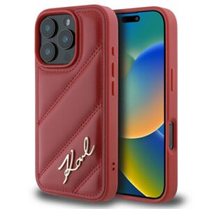 Karl Lagerfeld KLHCP16LPQDSMGR Apple iPhone 16 Pro 6.3" red kietas dėklas Quilted Signature - Image 1