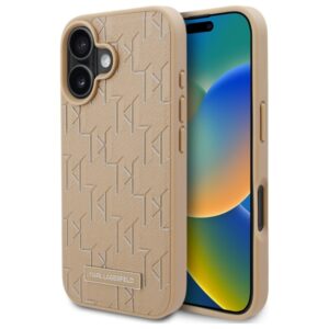 Karl Lagerfeld KLHMP16SPKHPORPE Apple iPhone 16 6.1"beige kietas dėklas Hot Stamp Magsafe - Image 1