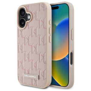 Karl Lagerfeld KLHMP16SPKHPORPP Apple iPhone 16 6.1" rožinės spalvos kietas dėklas Hot Stamp Magsafe - Image 1