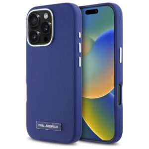 Karl Lagerfeld KLHMP16LPGMSRPB Apple iPhone 16 Pro 6.3" blue kietas dėklas FW Metal Plate MagSafe - Image 1