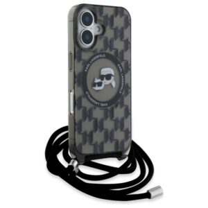 Karl Lagerfeld KLHMP16SHCKCKLCK Apple iPhone 16 6.1" juodos spalvos kietas dėklas IML Crossbody Monogram Karl & & Chou - Image 3