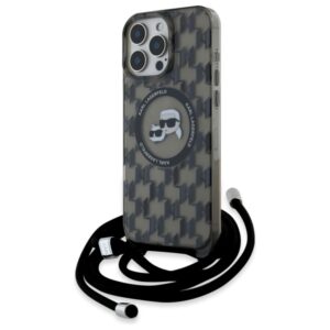 Karl Lagerfeld KLHMP16LHCKCKLCK Apple iPhone 16 Pro 6.3" juodos spalvos kietas dėklas IML Crossbody Monogram Karl & Chou