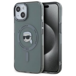 Karl Lagerfeld KLHMP15SHLSKIK Apple iPhone 15 6.1" juodos spalvos kietas dėklas IML Metal Karl Head MagSafe - Image 1