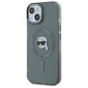 Karl Lagerfeld KLHMP15SHLSKIK Apple iPhone 15 6.1" juodos spalvos kietas dėklas IML Metal Karl Head MagSafe - Image 2