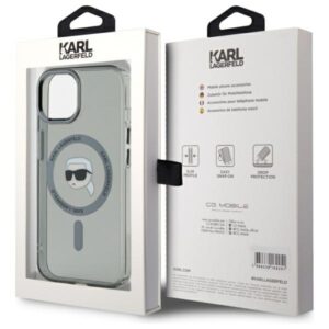 Karl Lagerfeld KLHMP15SHLSKIK Apple iPhone 15 6.1" juodos spalvos kietas dėklas IML Metal Karl Head MagSafe - Image 8