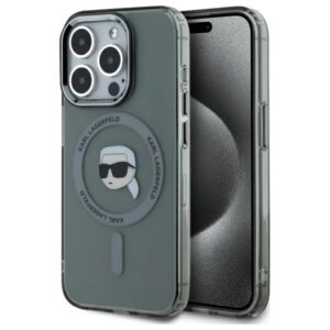 Karl Lagerfeld KLHMP15XHLSKIK Apple iPhone 15 Pro Max 6.7" juodos spalvos kietas dėklas IML Metal Karl Head MagS - Image 1