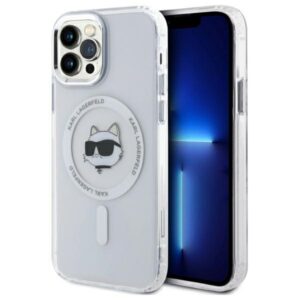 Karl Lagerfeld KLHMP12MHLSCHH Apple iPhone 12 / 12 Pro 6.1" baltos spalvos kietas dėklas IML Metal Choupette Head