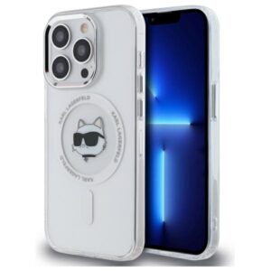 Karl Lagerfeld KLHMP14LHLSCHH Apple iPhone 14 Pro 6.1" baltos spalvos kietas dėklas IML Metal Choupette Head MagS
